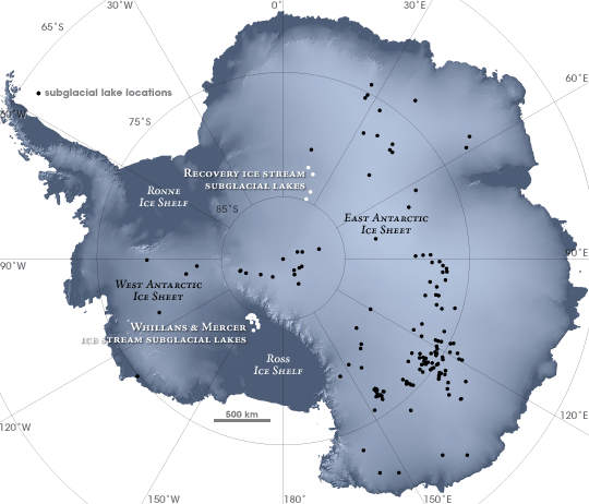 Antarctica Subglacial Lakes Map (Image Credit: Wikimedia Commons)