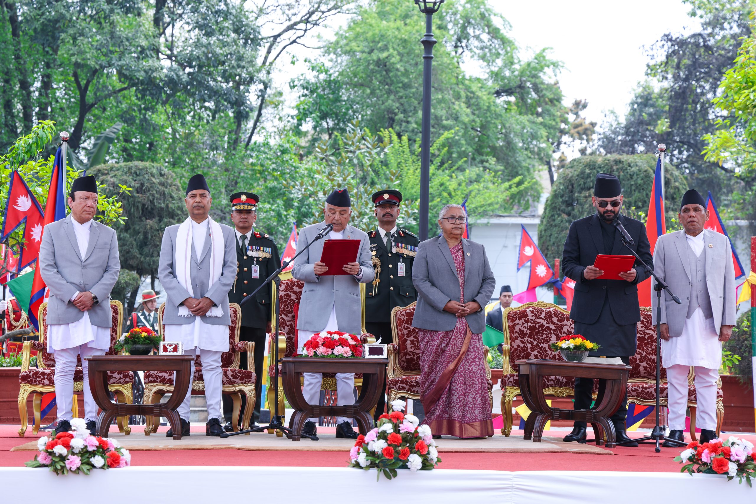 Nepal Prime Minister Balendra Shah taking oath of office and secrecy to President Ram Chandra Paudel at Rashtrapati Bhavan in Kathmandu on March 27, 2026.