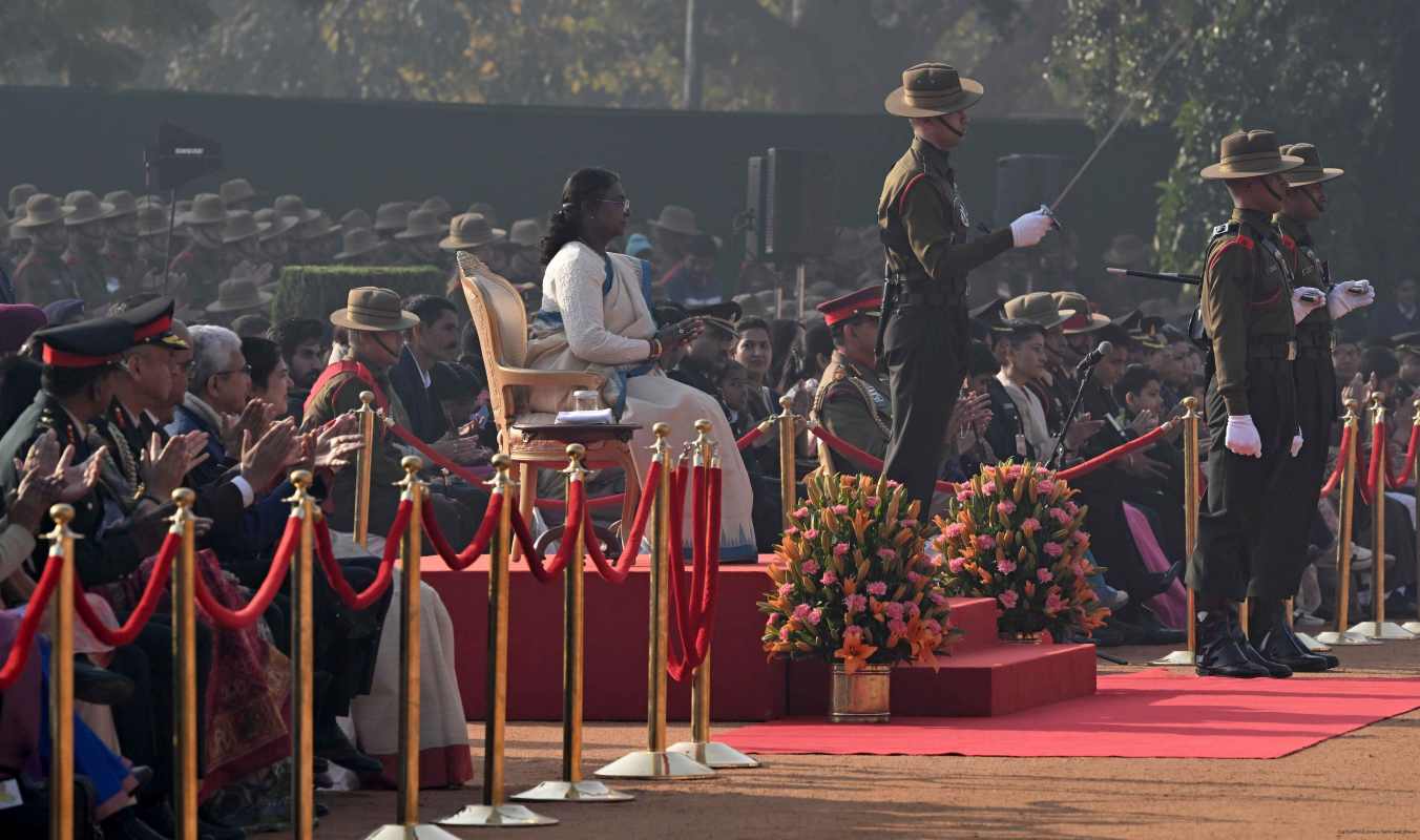 President of India Droupadi Murmu witnessing Change of Guard Ceremony at Rashtrapati Bhavan forecourt in New Delhi