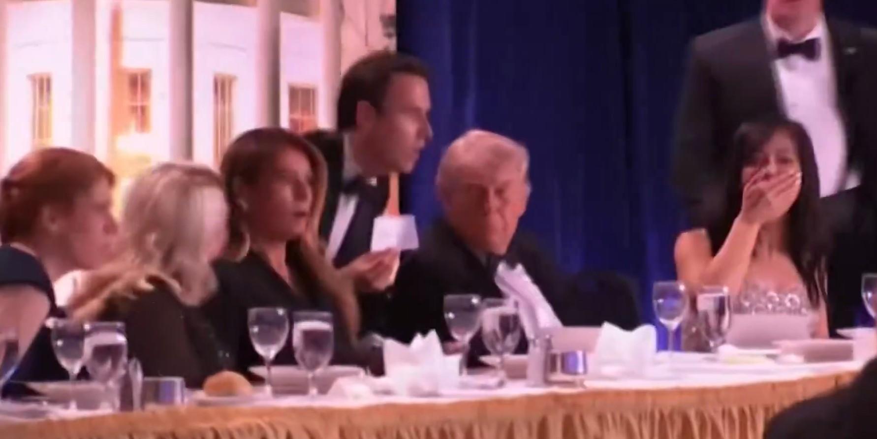 US President Donald Trump and others at the White House Correspondents Dinner event the moment loud gunshots were heard from out side the ball room at Washington Hilton hotel.