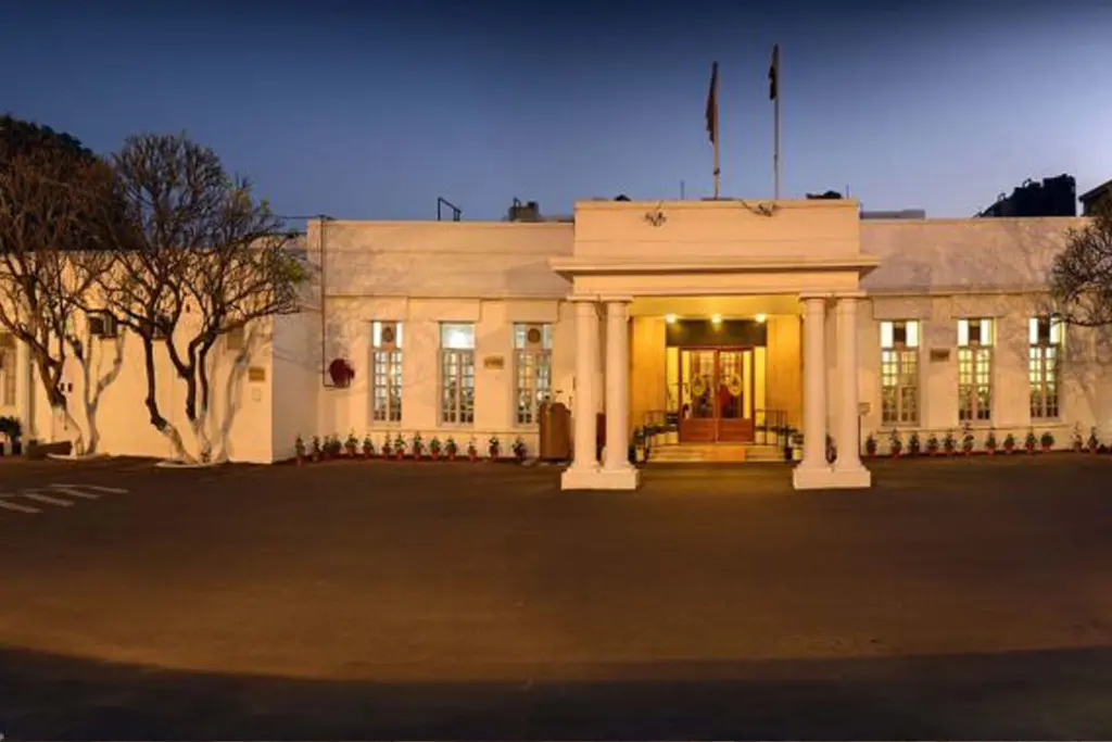The main entrance of the iconic Delhi Gymkhana Club