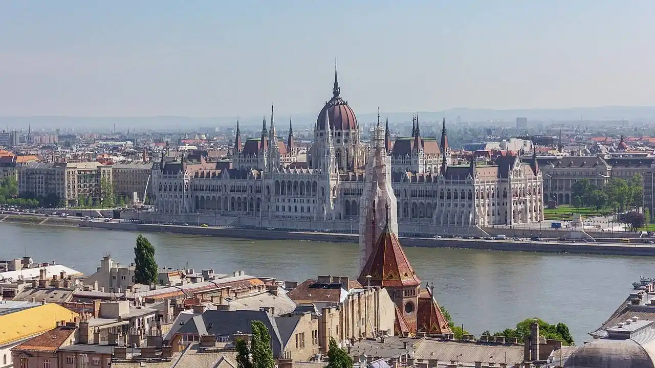 View from the Fisherman's Bastion to the Hungarian Parliament Building.