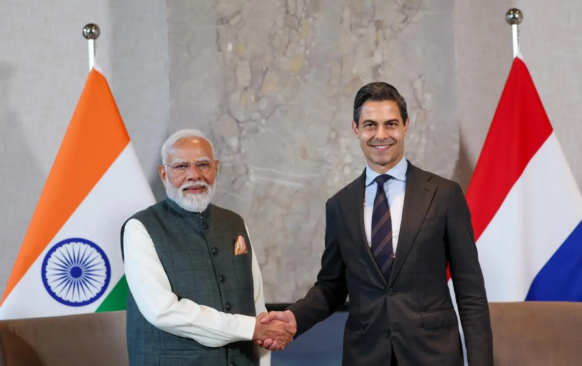 Prime Minister Rob Jetten and his Indian counterpart Narendra Modi at a bilateral engagement in Netherlands on May 16, 2026.