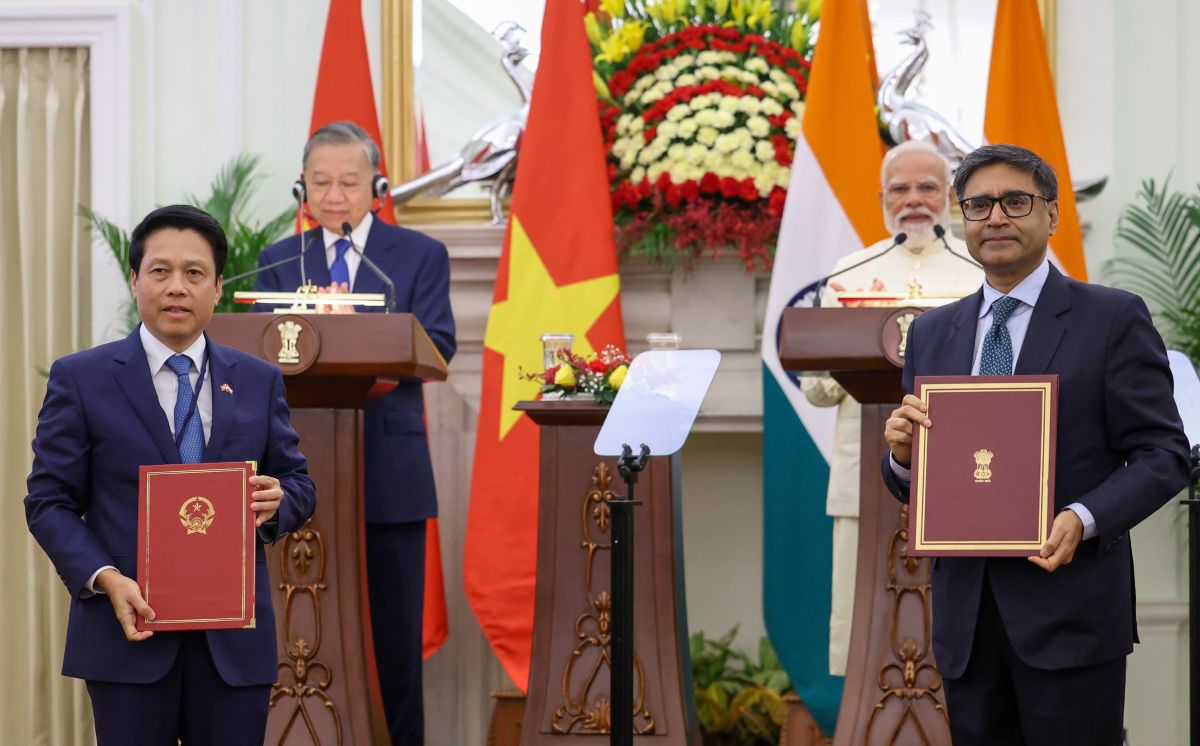 Indian Prime Minister Narendra Modi and Vietnamese President To Lam witnessing exchange of MoUs signed between India and Vietnam at Hyderabad House in New Delhi on May 06, 2026.