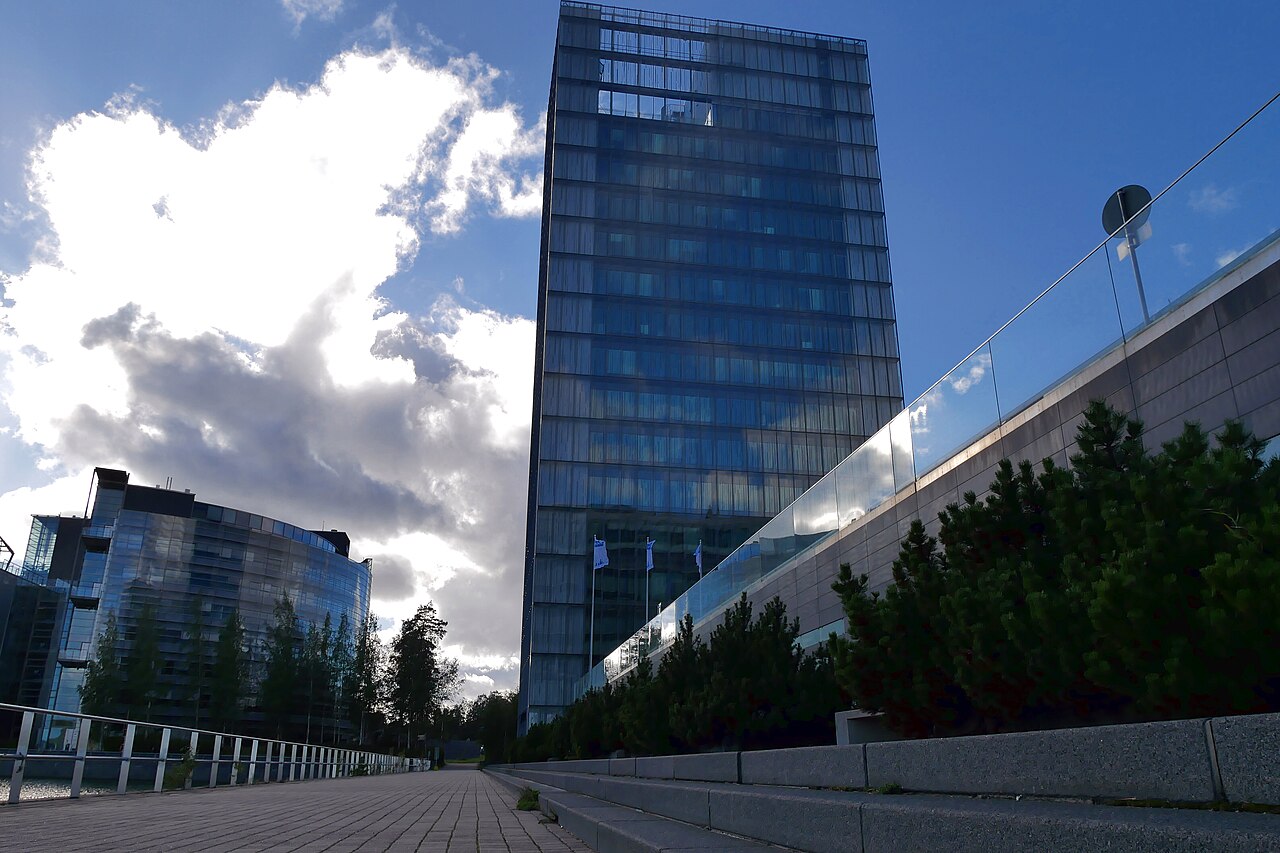 Exterior view of the KONE Building, the global headquarters of KONE in Espoo, Finland.