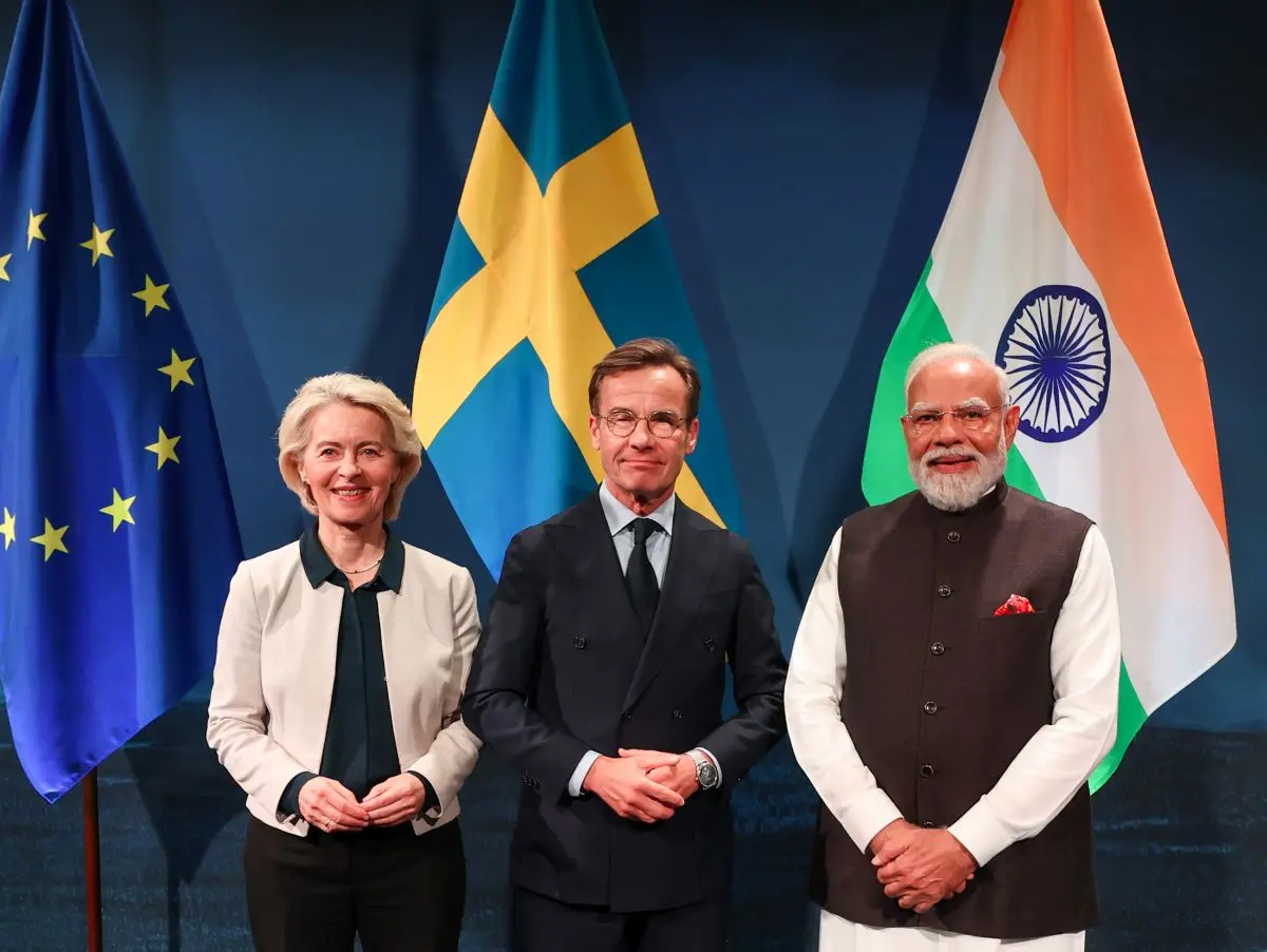 European Commission President, Ms. Ursula von der Leyen, Prime Minister of Sweden Ulf Kristersson and Prime MInister of India Narendra Modi in Sweden on May 17, 2026.
