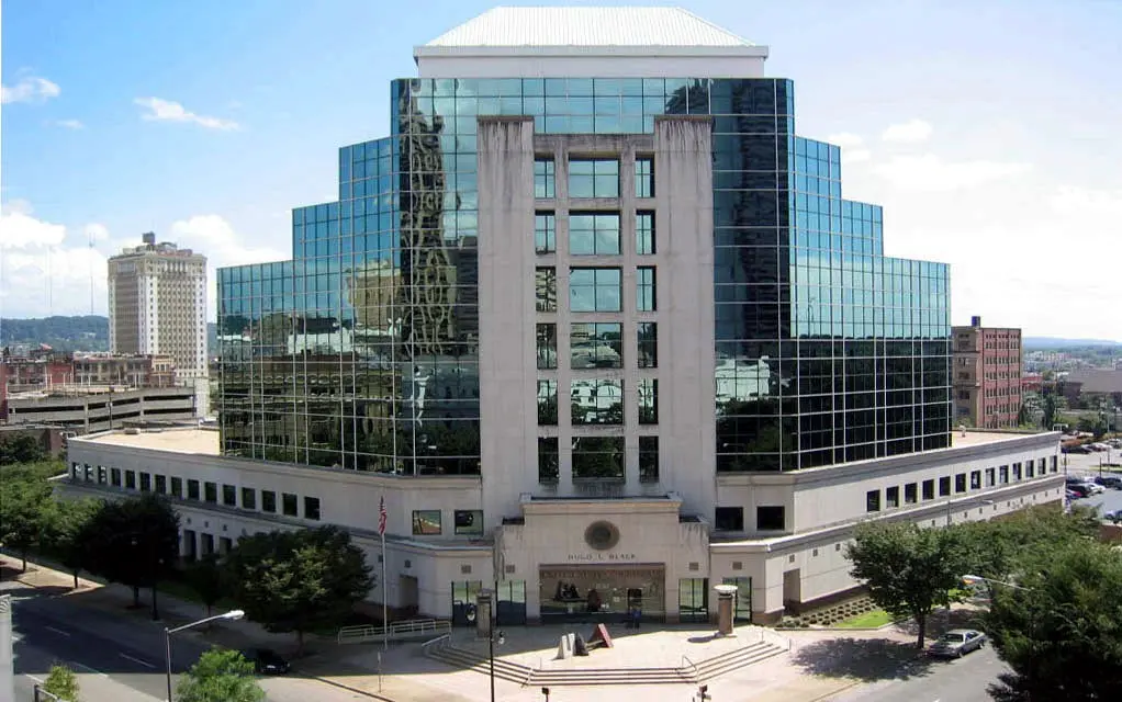 Exterior view of the Hugo L. Black United States Courthouse in Birmingham, Alabama — a key federal courthouse in the Northern District of Alabama where major voting rights and redistricting cases are often heard.