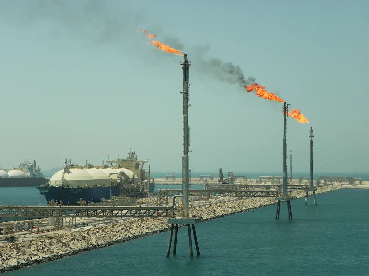 Aerial view of the Ras Laffan LNG terminal in Qatar, the world’s largest liquefied natural gas export facility located on the North Field, whose protection Qatar reportedly sought in secret talks with Iran.