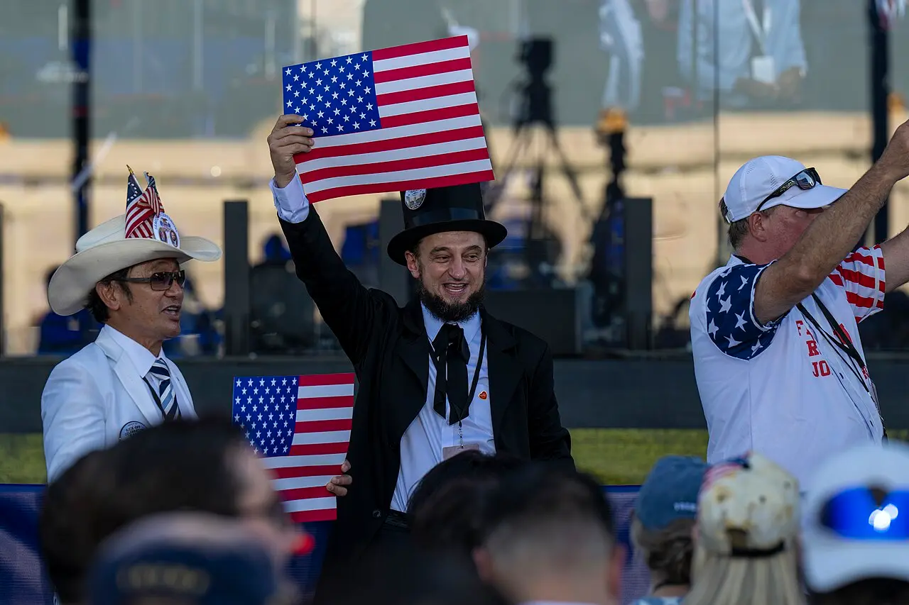 View of the Great American State Fair kickoff event on the National Mall in Washington, D.C., on June 24, 2026, part of America’s 250th anniversary celebrations. Officials and guests are gathered for the opening of the large-scale patriotic festival.