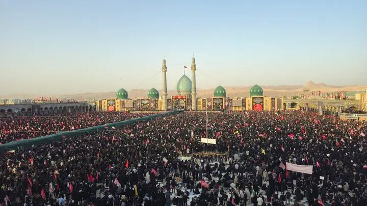 Tens of thousands Iranian gather at Qom on July 7, 2026 to attend funeral ceremony of late Ayatollah Khamenei, Iran's Supreme Leader, who was killed in a massive US and Israeli joint air strikes on Tehran on February 28.