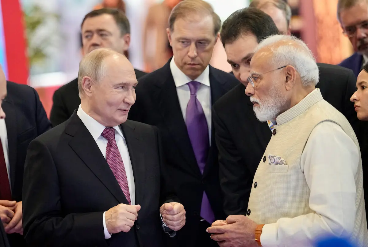Russian President Vladimir Putin with Indian Prime Minister Narendra Modi at 18th BRICS Summit at Bharat Mandapam in New Delhi on September 11, 2026