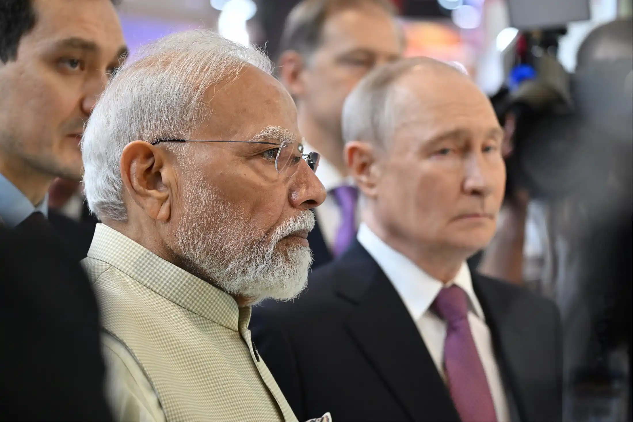 Russian President Vladimir Putin with Prime Minister of India Narendra Modi at 2026 BRICS Summit in New Delhi